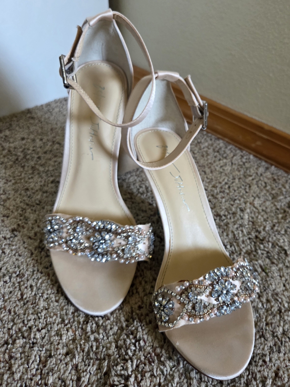 Beaded Ankle-Strap Sandals in Blush Pink - Women's
